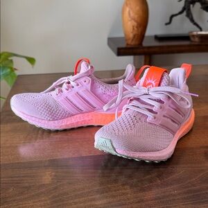 Adidas Ultra Boost Light Pink and Neon Orange Sneakers